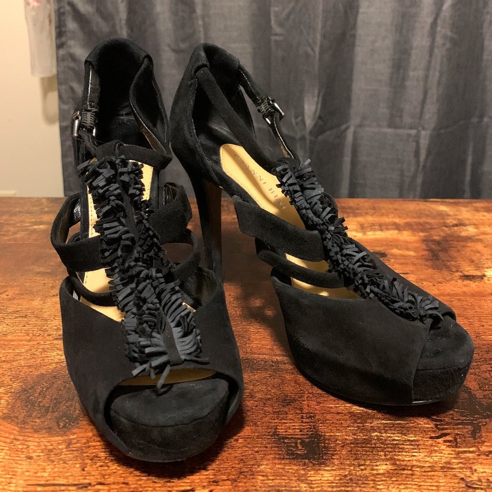 Gianni Bini Black Suede Tassle Strappy Stiletto size 6.5